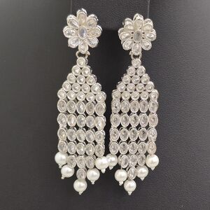 Elegant Silver and White Chandelier Earrings